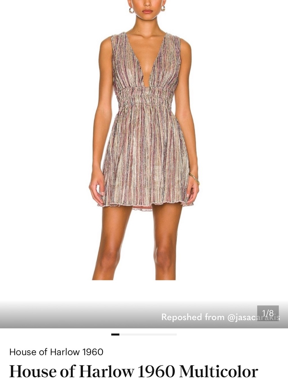 House of Harlow 1960 Striped V-Neck Multicolor Mini Dress